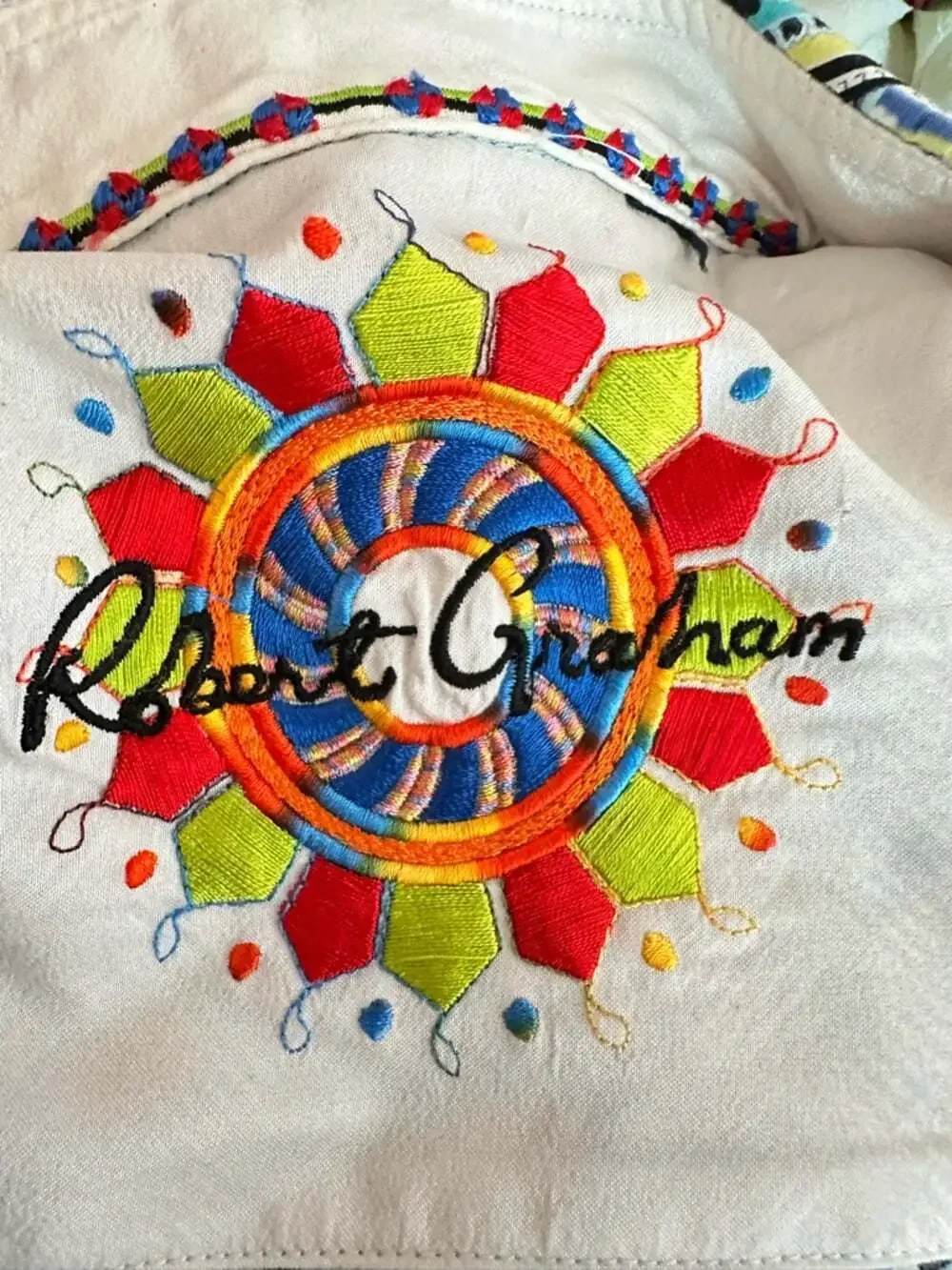 Robert Graham Blue Multi Geo Print Button Up Shirt Short Sleeve Large Luxury XL